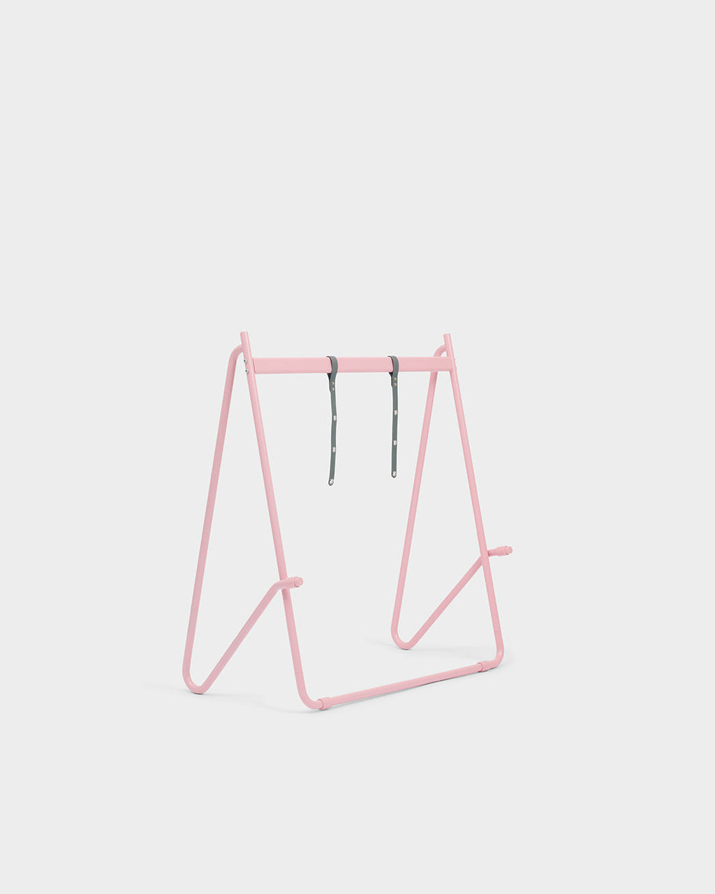 Bloom in Bubble Gum low stand, angled studio packshot showing pink A-frame legs and two grey hanging straps