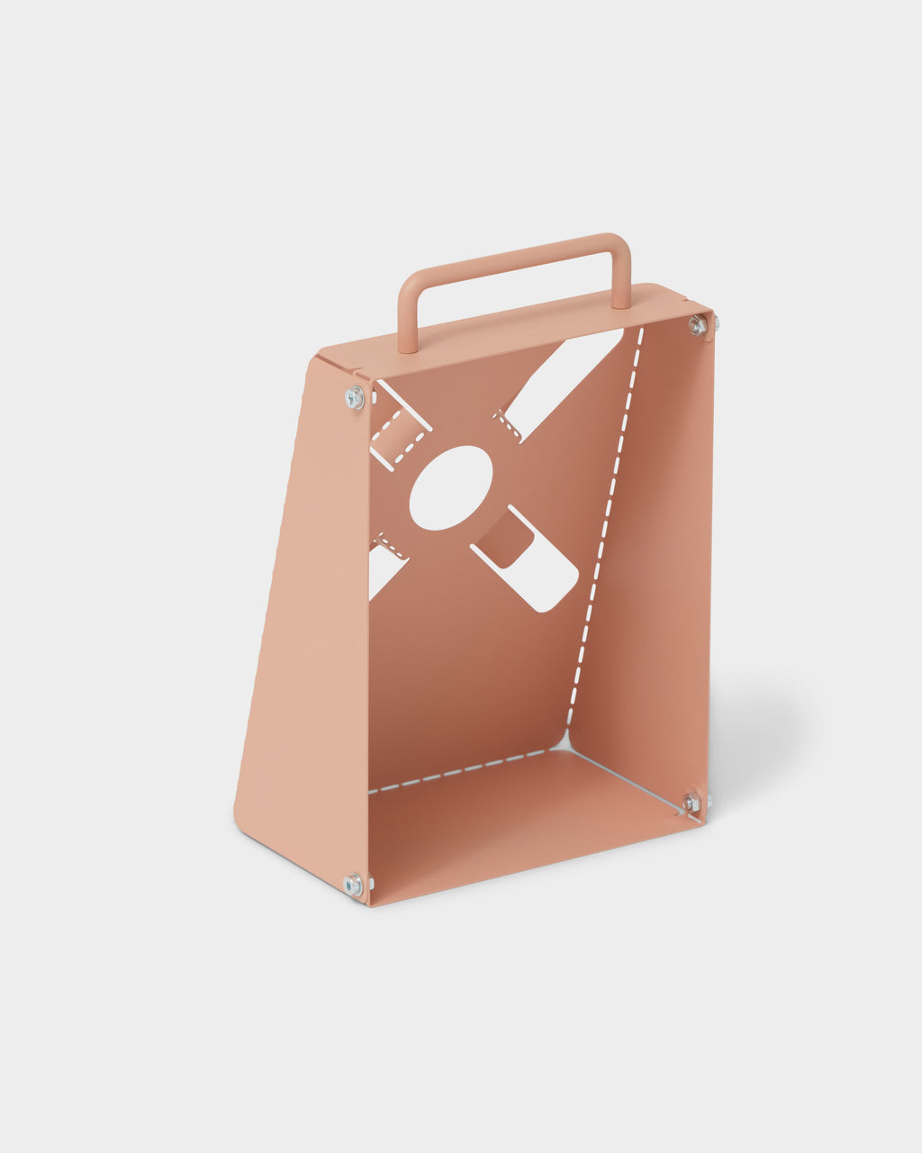 Dusty Rose Cable Stand angled studio packshot showing cut-out first-aid icons, carry handle and bolted metal panels