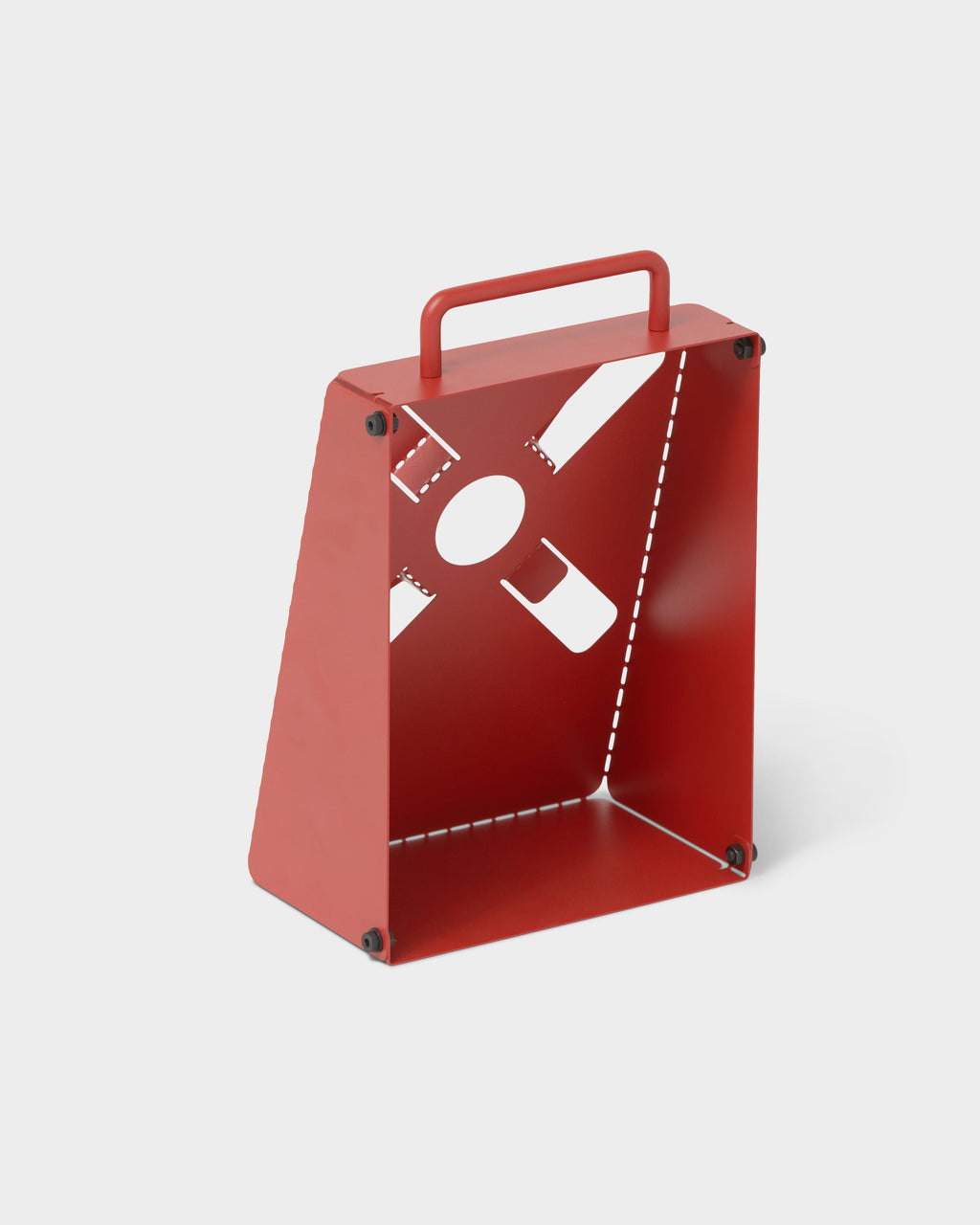 Fire Red Cable Stand angled studio packshot showing cut-out side panel, carry handle and black bolt fixings