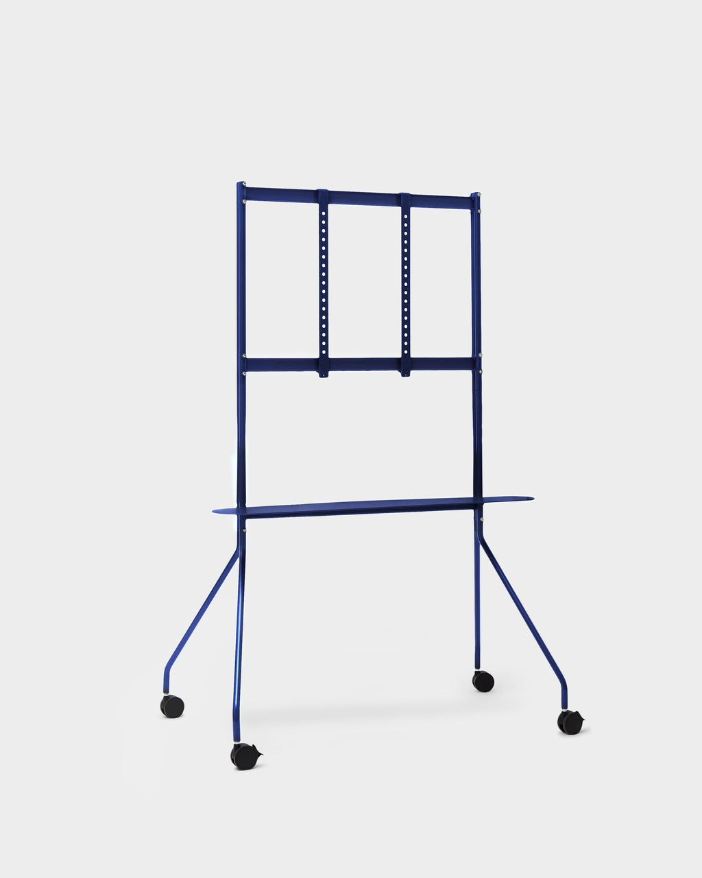 Moon PRO TV stand in Ultra Marine at a three-quarter angle, studio packshot showing shelf, splayed legs and casters