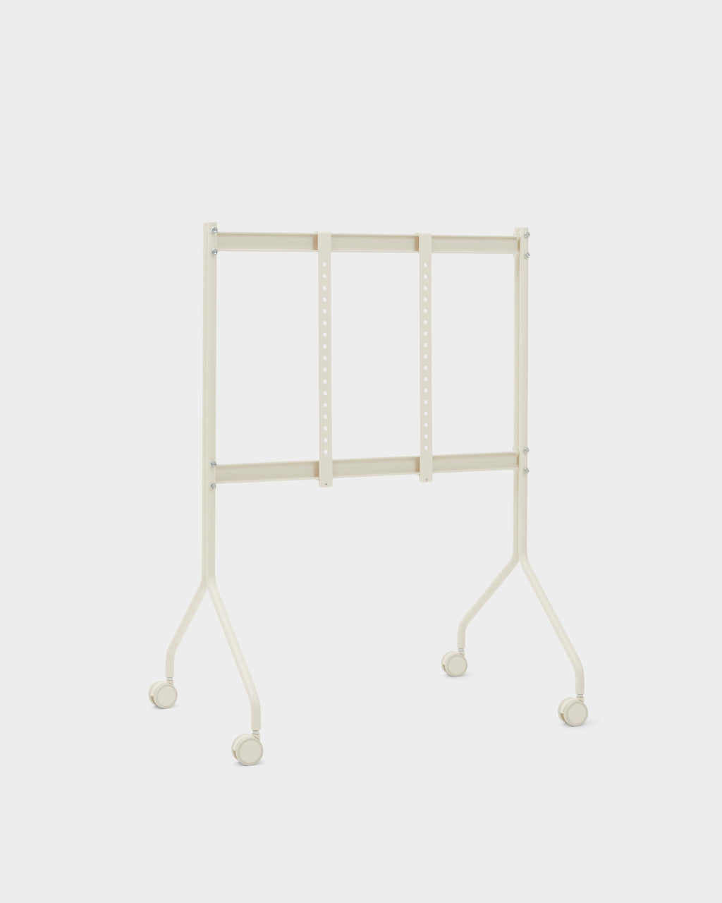 Moon stand with wheels in Pearl shown from a three-quarter angle in a studio packshot, empty frame and casters visible