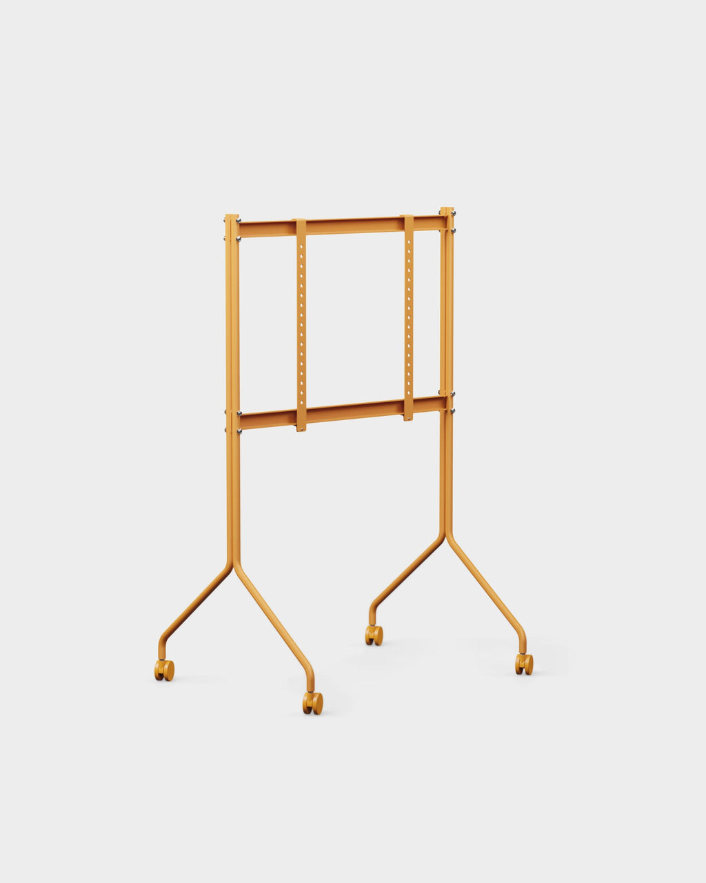 Moon Tall stand in Apricot at a three-quarter angle, studio packshot showing adjustable mount bars and caster wheels