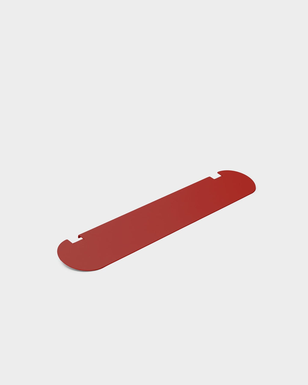 Moon Shelf in Burnin' Red shown at an angle as a studio packshot, highlighting its rounded ends and notched edges