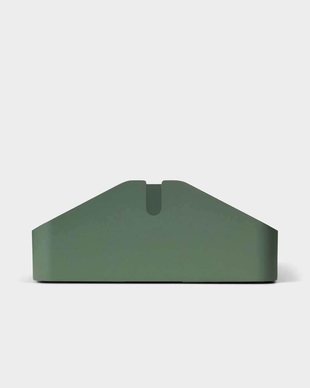 Front view of the Power Beam Tray Double in Mossy Green, showing its angled profile and center cable notch on white