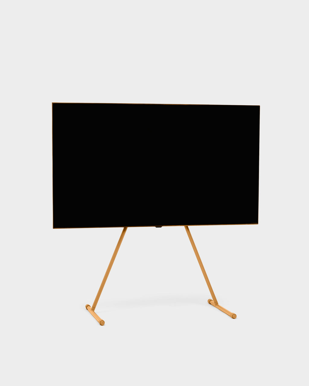 Viva TV stand in Apricot holding a large flat-screen TV, angled studio packshot on plain light grey background