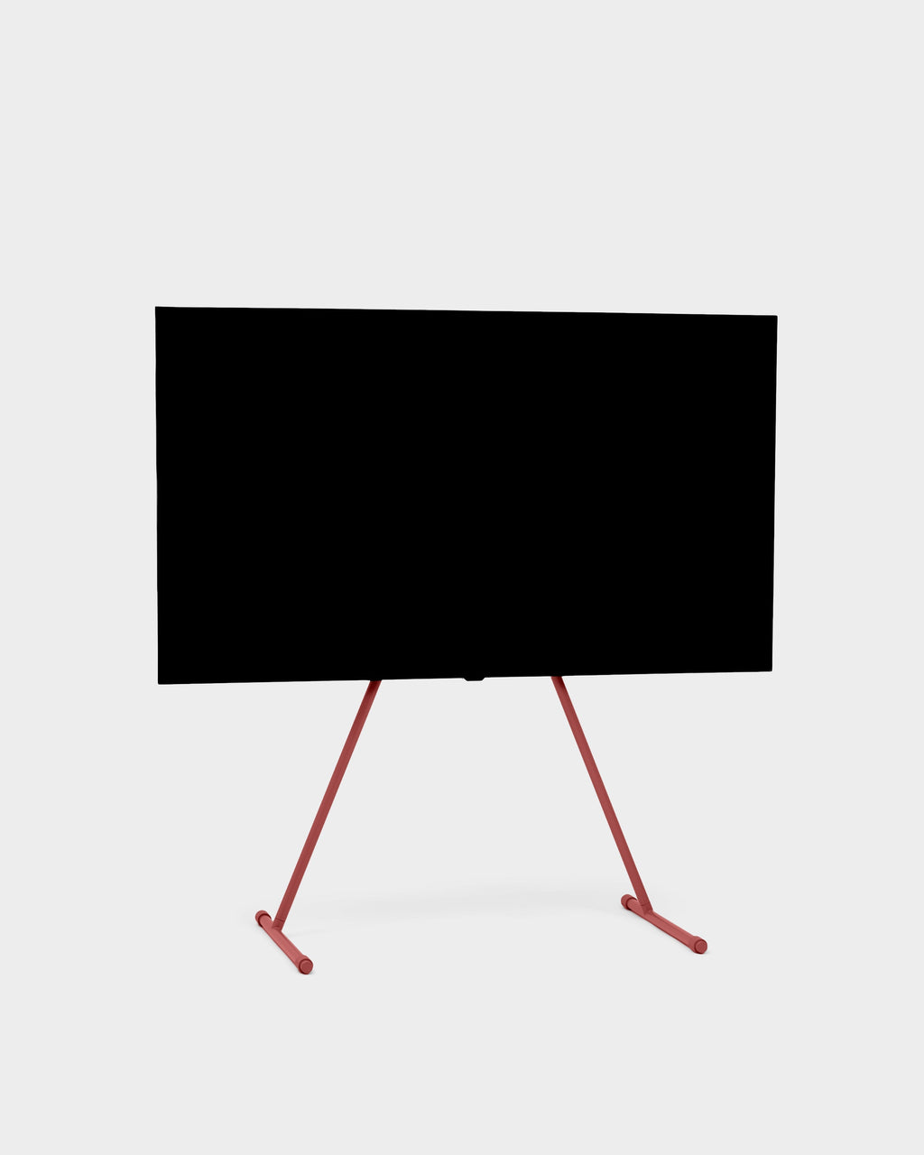 Viva TV stand in Burnin' Red holding a large black flat-screen TV, angled studio packshot on plain grey background