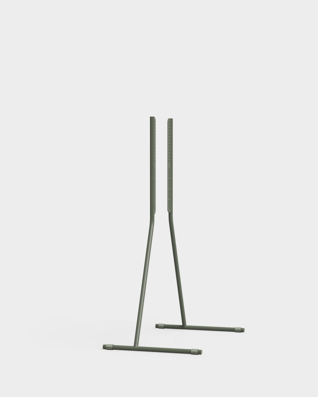 Viva TV stand in Mossy Green holding a large flat-screen TV, angled studio packshot on a light grey background