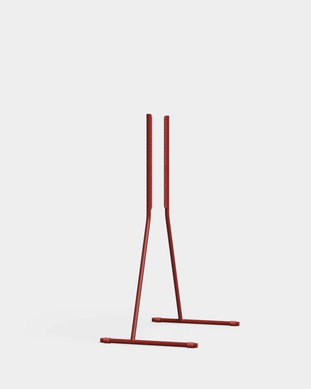 Viva TV stand in Burnin' Red holding a large black flat-screen TV, angled studio packshot on plain grey background