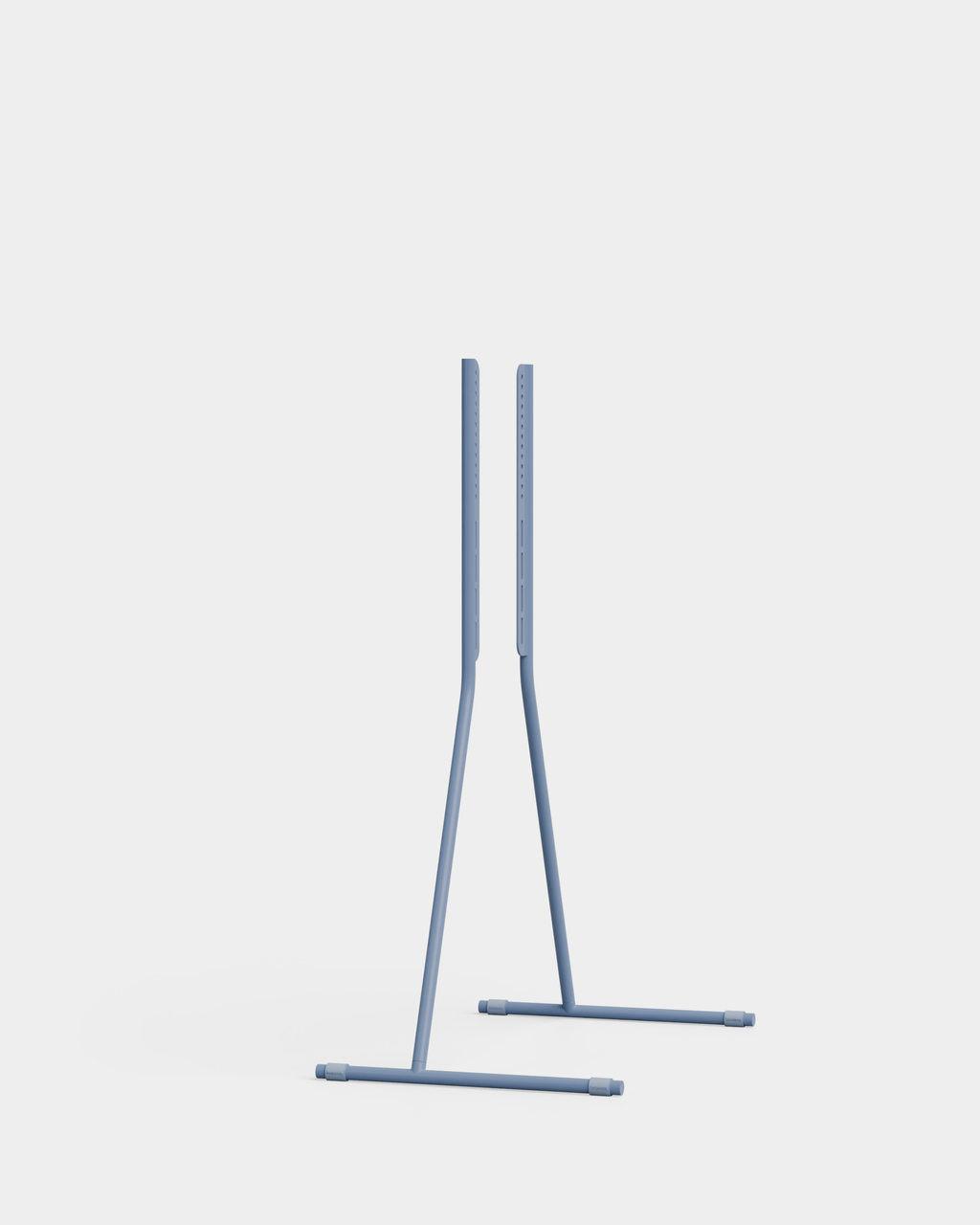 Viva TV stand in Powder Blue holding a large flat-screen TV, angled studio packshot on a light grey background